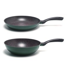 PAllAS IH爐適用單柄鈦合金不沾平底鍋具 2件組, Dark Green, 煎鍋28cm+炒鍋28cm