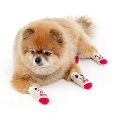 올치 강아지 불도그 미끄럼 소음 방지 관절 보호 양말 4p x 2세트, 베이지, 2개