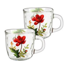 ADERIA 花卉圖案玻璃把手馬克杯 320ml, 閃耀, 2個