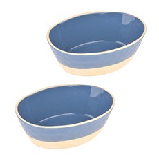 道裕 橢圓碗, 單品, 2個, 藍色 + 米色
