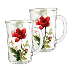 ADERIA 花卉圖案玻璃啤酒杯, 2入