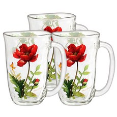 ADERIA 花卉圖案玻璃啤酒杯, 3個