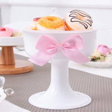 SM PARTY 甜品盤 年糕湯碗 3p + 圓盤 3p + 粉紅絲帶 3p, 白色的, 1套