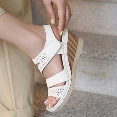 제이슈 여성용 천연소가죽 쫀쫀이 초경량 통굽샌들