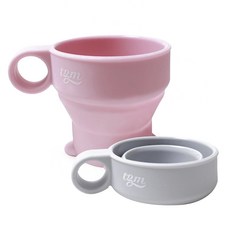 티지엠 실리콘 폴딩컵 + 케이스 + 가방 고리 세트, 핑크, 그레이, 1세트