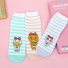 KAKAO FRIENDS 女款印花條紋襪 3雙