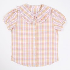 女童款格紋荷葉領雪紡衫 P305