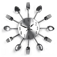 青年生活靜音湯匙叉子廚房時鐘, 銀