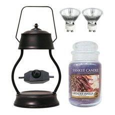 YANKEE CANDLE 可調光融燭燈+香氛蠟燭 薰衣草香草 L號+燈泡 2入, 溫暖（青銅），蠟燭（薰衣草香草）
