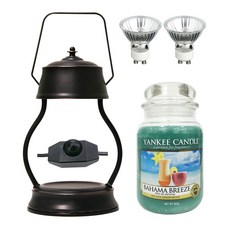 YANKEE CANDLE 可調光融燭燈+香氛蠟燭 薰衣草香草 L號+燈泡 2入, 溫暖（青銅），蠟燭（巴哈馬微風）