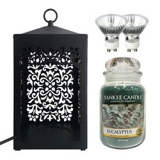 YANKEE CANDLE 燈架+燈泡 2入+蠟燭 L號, 取暖器（黑色），蠟燭（桉樹）