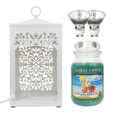 YANKEE CANDLE 造型融燭燈+香氛蠟燭 L號+燈泡 2入, 溫暖（白色），蠟燭（巴哈馬微風）