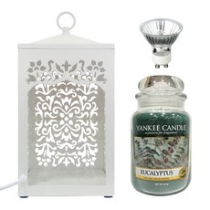 YANKEE CANDLE 造型融燭燈+香氛蠟燭 L號+燈泡, 取暖器（白色），蠟燭（桉樹）