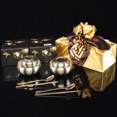 鈦金韓式餐具情侶套組+勺子2對+包裝套, 單色, 2碗+2碗+2p勺子+2p筷子