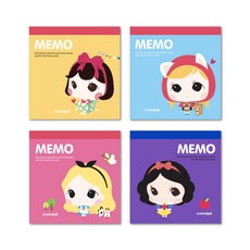 The Open House迷你娃娃PP便條紙 98*100mm 4種組 23-4493, 黃色、天藍色、粉色、紫色, 1套