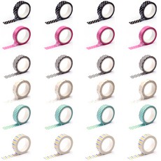 Printec 設計遮蔽膠帶 6 種 x 4p 套組, 黑點、粉點、黑三角、金雪、棕點、黃閃, 1套