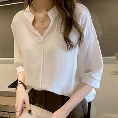 LUNAGIRL 女款V領開襟襯衫