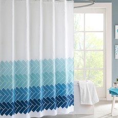 Block Mart 豪華浴室防水浴簾, 1個, 藍色漸變斜紋