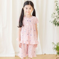PINGCOCO 女童短袖荷葉邊睡衣+短褲