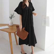 BONBONSTORY 荷葉袖抓褶孕婦連身裙