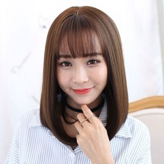 뿌이뿌이가발 여성 미듐 단발 생머리 통가발 레인, 밀크브라운, 1개
