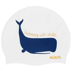 AQUS 矽膠泳帽 鯨魚款 AC06A20, 白海軍藍