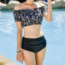 VENDIS 皺褶碎花比基尼泳衣+三角泳褲 F806