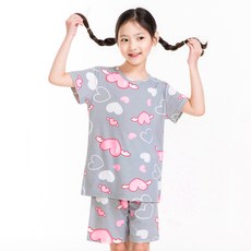 eline 女童學生涼感透氣愛心天使短袖上下居家服睡衣套裝