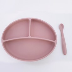 SMILE BABY 孩童吸盤式餐盤餐具組, 粉色, 餐盤+湯匙