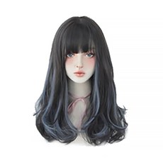 vvgabal 女性長波浪全頂假髮 Minky燙, 黑藍色, 1個