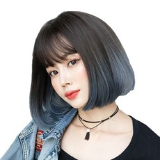 vvgabal 女性C字彎短髮全頂假髮, 棕色 藍色, 1個