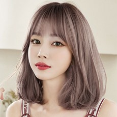 vvgabal 女性短髮波浪全頂假髮 밍밍이, 亞麻粉, 1個