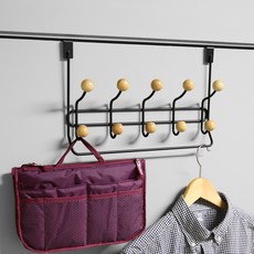 HOME&HOUSE 10格木質簡約設計門後掛鉤, 黑+木, 1個