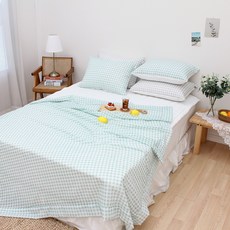 슈에뜨룸 러브미체크 뱀부 시어서커 여름 홑이불, 그린