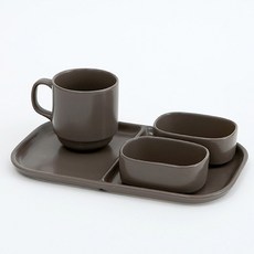 ERATO 幼兒陶瓷餐具組 4入, 可可, 托盤 + 迷你球 2p + 馬克杯
