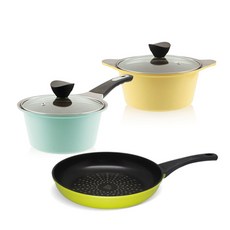 Kitchen well IH感應爐適用不沾鍋具 3件組, 正20cm+邊18cm+平底鍋28cm, 混色