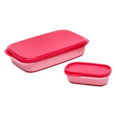Tupperware 超薄飯盒大 590 毫升 + 小 120 毫升設置 643, 粉色的, 1套