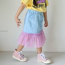 兒童網紗牛仔拼接裙