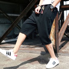 WIZI 男款七分亞麻鬆緊腰哈倫短褲 WI019PN