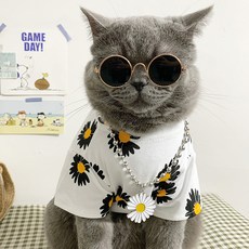 狗狗雛菊印花棉質短袖T恤, 白色