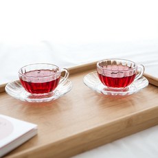 ROYAL BODEN 玻璃茶杯+杯碟組 雙人用, 透明, 1組