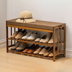 GAPANG 椅子式木質預製二層鞋櫃900, 棕色