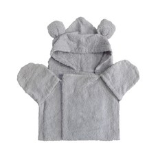 特里農夫概念無熒光棉嬰兒抗菌浴巾泰迪帽, 雲灰色, 1個