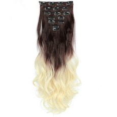 雙色波浪7件式接髮片, 深棕色 + 奶油色, 1個