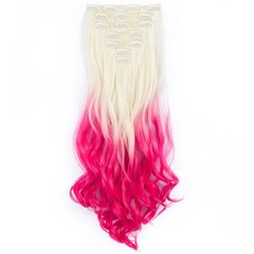 투컬러 웨이브 7피스 붙임머리, 크림색 + 핫핑크, 1개