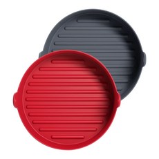 실리쿡 에어프라이어 용기 원형 레드 + 그레이 세트, 1세트