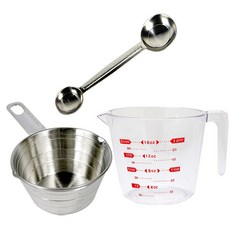Cook Charmy 不鏽鋼雙頭量匙+透明量杯 500ml+不鏽鋼量杯組, 混色