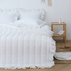 taccatacca 素色絲質荷葉邊絎縫夏季薄被, 白色