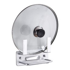 블럭마트 주방 접착식 스텐 냄비뚜껑 거치대 물받이형 + 접착제 세트, 랜덤발송, 1세트