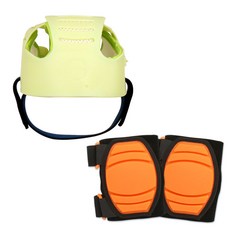 嬰兒護頭帽+矽膠護膝, 護頭帽(綠色)+護膝(橘色)